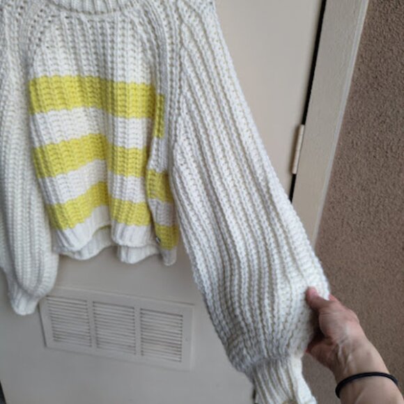 WRANGLER | Butter Yellow White Chunky Wool Alpaca Blend Striped Knit Sweater XL - Picture 6 of 16
